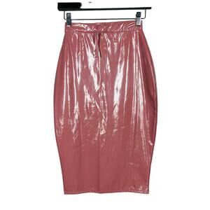 NEW! Asos Petite Wet Plastic Look Skirt Pencil Midi Pink Bodycon Rose - 00